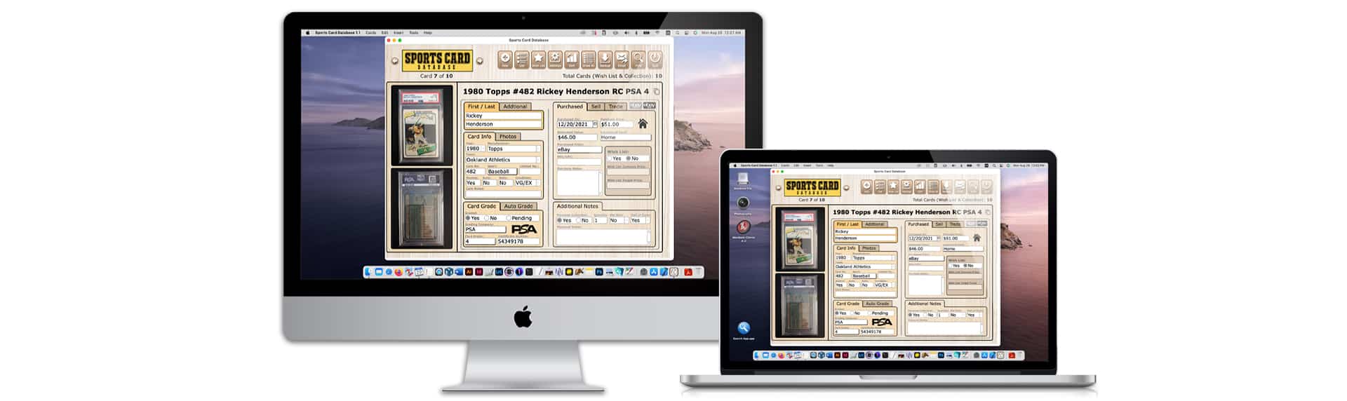 Sports Card Database MacOS Windows Software Organizer Application Database Solution for organizing Baseball Cards, Football Cards, Basketball Card, Hockey Cards, Soccer cards, F1 cards, PSA Graded Cards, SGC Graded Cards, Beckett Graded cards, and more