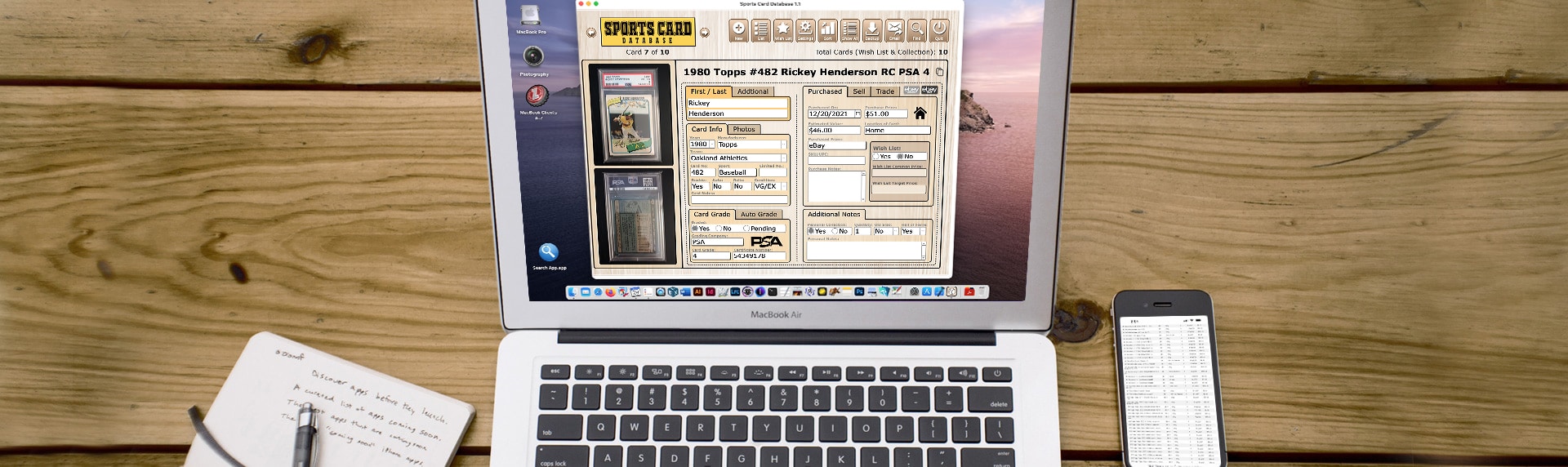 Sports Card Database MacOS Windows Software Organizer Application Database Solution for organizing Baseball Cards, Football Cards, Basketball Card, Hockey Cards, Soccer cards, F1 cards, PSA Graded Cards, SGC Graded Cards, Beckett Graded cards, and more